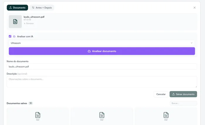 Screenshot do Documentos IA — Hit Clinic