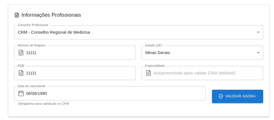 Screenshot do Validação de CRM — Hit Clinic
